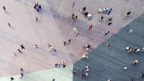 People in motion, plaza seen from above