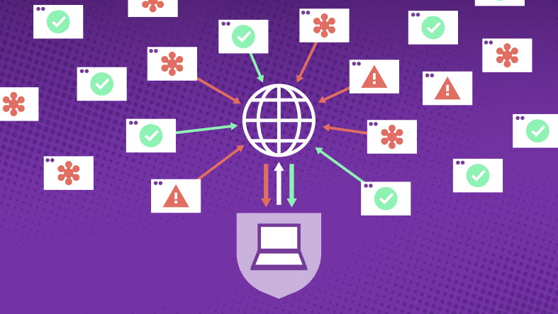 Illustration of a computer network on a violet background