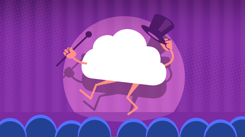 Illustration of a cloud performing on stage