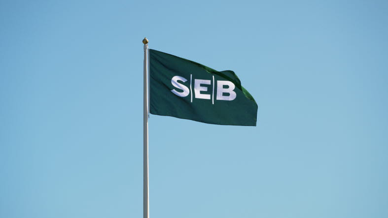 Flagga med SEB:s logotyp