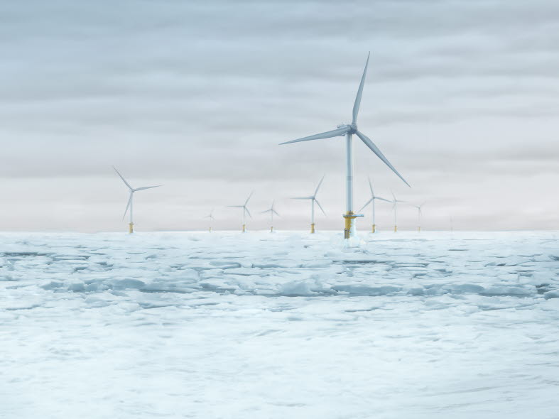 Tahkoluoto, offshore wind farm on frozen sea