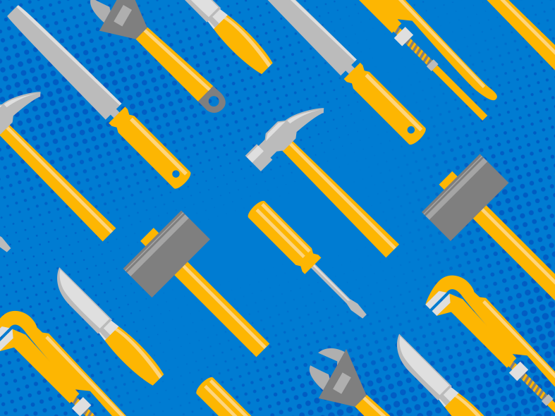 Illustration of carpenter tools on a blue background