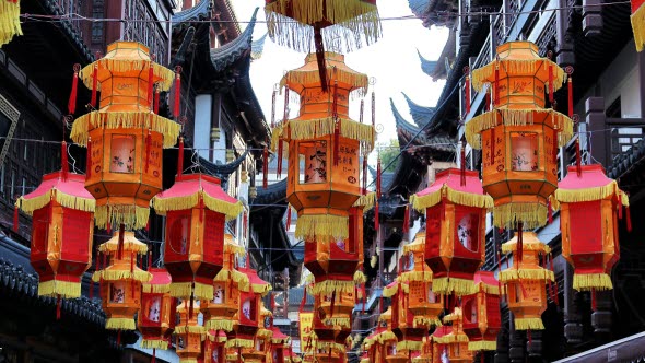 Street view of chinese lamps
